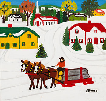 Horses Pulling Logging Wagon in Winter par Maud Lewis