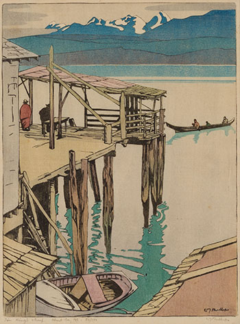 Jim King's Wharf, Alert Bay, B.C. by Walter Joseph (W.J.) Phillips