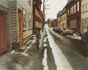 Une journée humide - Rue Latourelle - Québec by John Geoffrey Caruthers Little