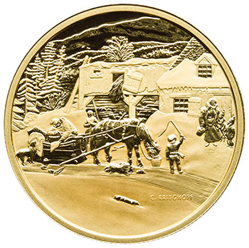 Elizabeth II Gold Proof 200 Dollars 2001, “The Habitant Farm – Cornelius Krieghoff” by  Canada