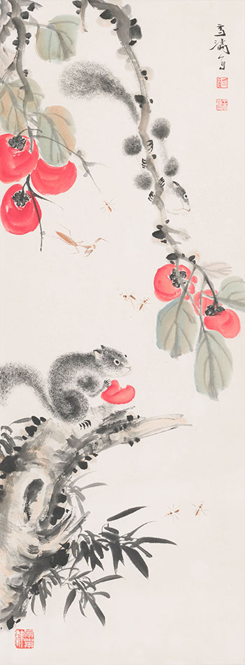 Squirrels and Persimmons by Attributed to Wang Xuetao