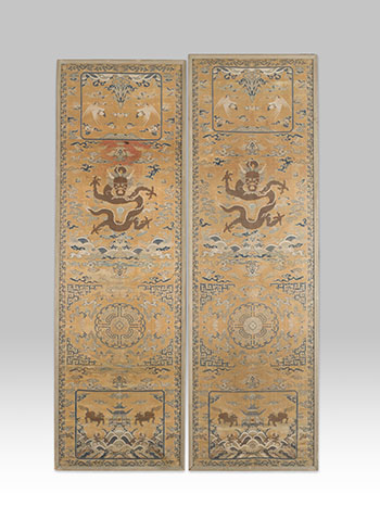 Pair of Chinese Yellow Silk Ground Dragon Panels, 18th to 9th Century par  Chinese Art