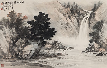 Scholar Boat and Waterfall par Huang Junbi