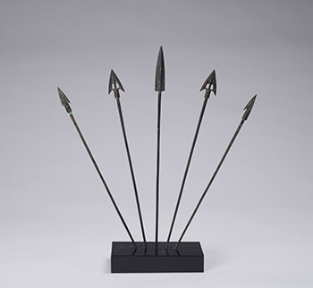 Set of Five Chinese Bronze Arrowheads and Shafts, Han Dynasty (206 BC – AD 220) by  Chinese Art