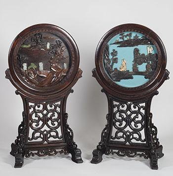 Two Chinese Jade and Bone Inlay Landscape Panels and Stands, 19th/20th Century by  Chinese Art