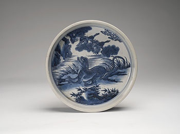 A Chinese Blue and White 'Tiger and Magpie' Circular Tripod Basin, Republican Period par  Chinese Art