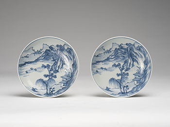 A Pair of Chinese Export Blue and White 'Landscape' Dishes, 18th/19th Century by  Chinese Art