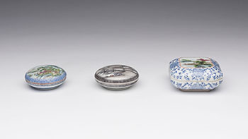 Three Chinese Famille Rose 'Landscape' Seal Paste Boxes and Covers, Republican Period by  Chinese Art