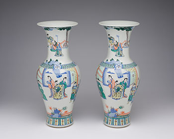 A Pair of Chinese Doucai ‘Figural’ Baluster Vases, Kangxi Mark, Early 20th Century Dynasty by  Chinese Art