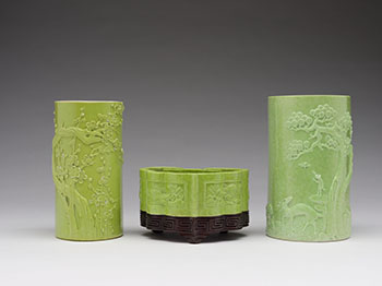 Three Chinese Green-Glazed Scholar’s Vessels, Mark of Wang Bingrong, Late Qing Dynasty by  Chinese Art