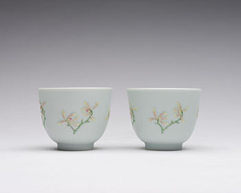 An Unusual Pair of Chinese Famille Rose Moulded 'Floral' Cups, Daoguang Mark and Period (1821-1850) by  Chinese Art