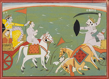 A Rajasthan Painted Miniature of Krishna on a Chariot, 19th Century par Indian Art