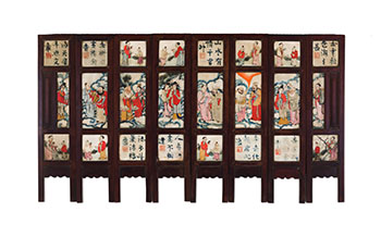 A Chinese Eight Panel Painted Marble 'Immortals' Screen, Late 19th Century by  Chinese Art