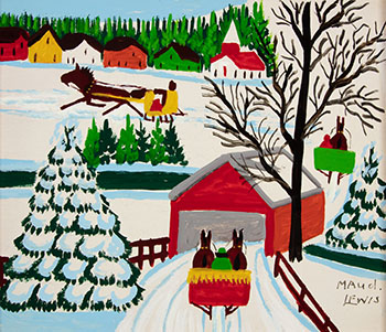 Sleigh and Covered Bridge by Maud Lewis