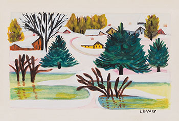 Winter Landscape with Reflecting Ponds par Maud Lewis