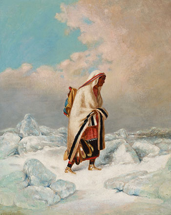 Moccasin Seller with Papoose Crossing the Ice par Cornelius David Krieghoff