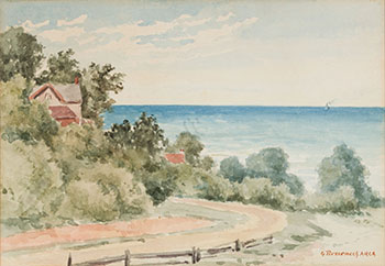 Coastal Lane with Ship in Distance by George Robert Bruenech