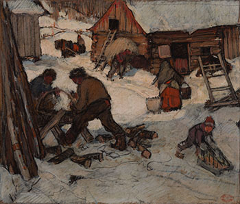 Farmyard in Winter, study for the illustration on page 97 of Maria Chapdelaine par Clarence Alphonse Gagnon