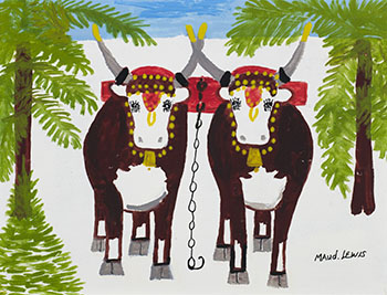 Two Oxen in Winter par Maud Lewis