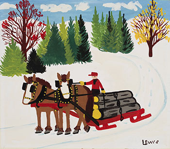 Horses Hauling Logs in Winter by Maud Lewis