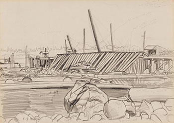 A Log Dump at Royston, Comox Harbour by Edward John (E.J.) Hughes