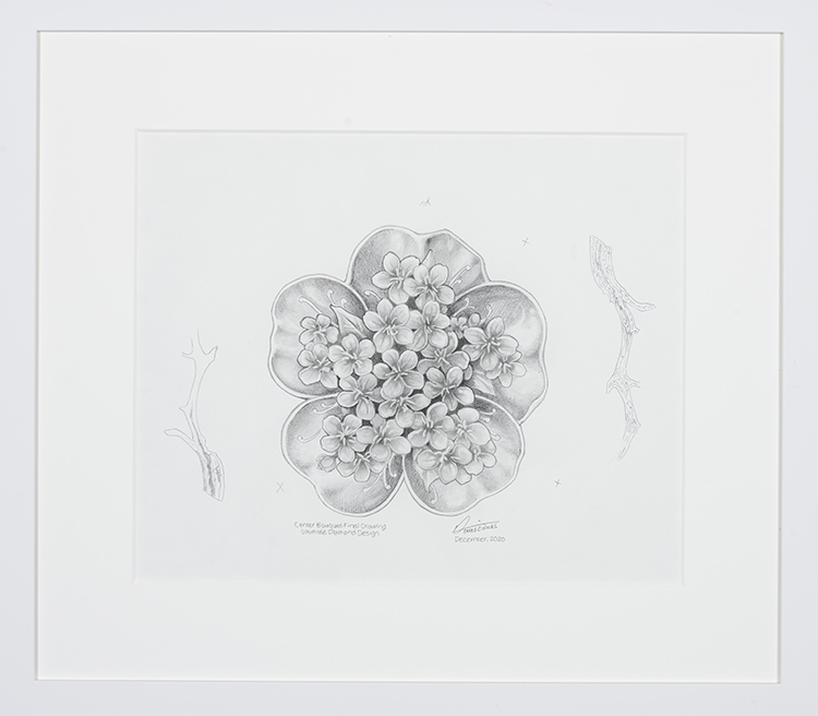 Concept Drawing—Centre Bouquet 
Final Drawing, The Ultimate Diamond Design / Étude de concept—Dessin final du bouquet central, Motif diamantaire, pièce Summum par Derek C. Wicks