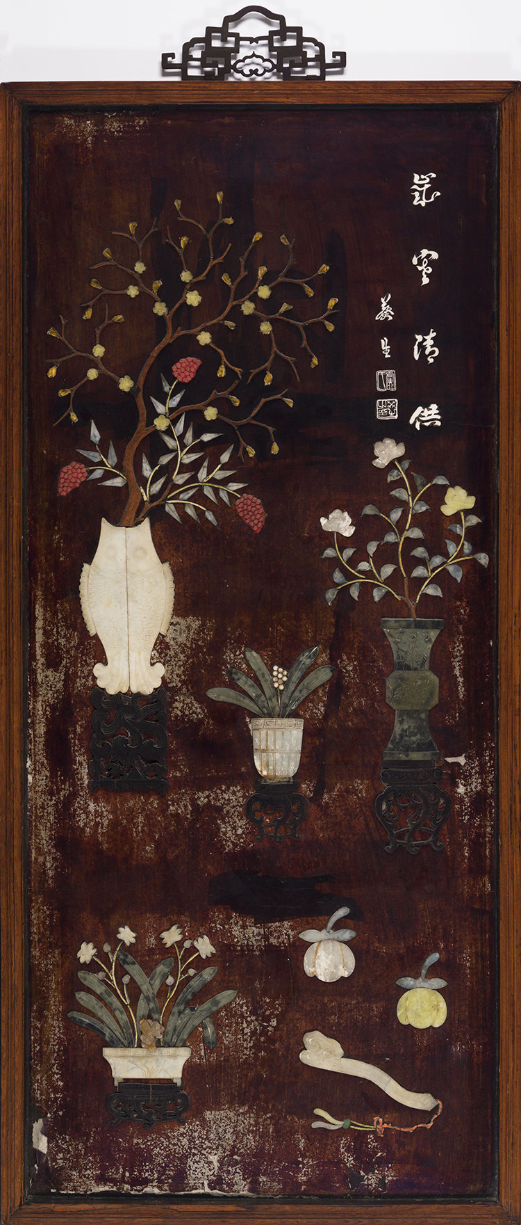 A Large Chinese Mixed Hardstone Inlay Lacquered Panel, First Half 20th Century par  Chinese Art