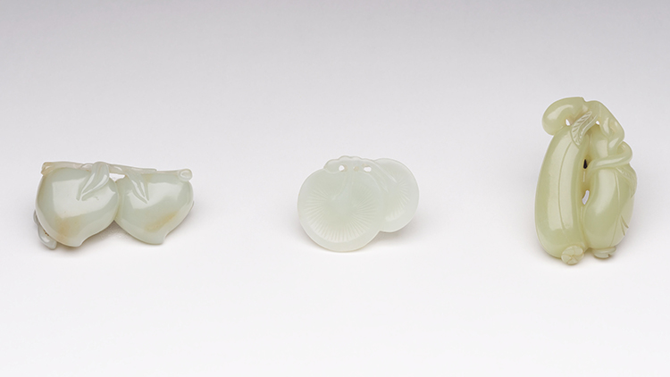 Three Chinese Pale Celadon Jade Fruit Carvings, 20th Century by  Chinese Art