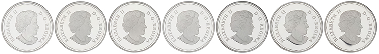 7-Piece Elizabeth II Fine Silver (.9999) Proof Set of 20 Dollars, “Group of Seven” by  Canada