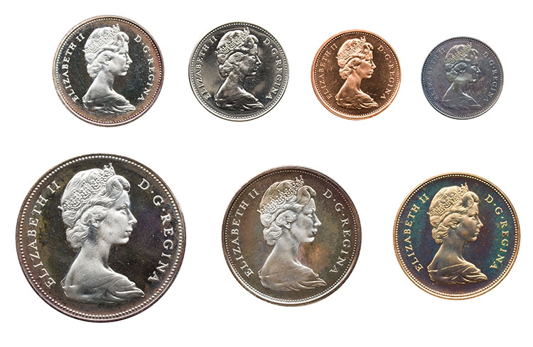 7-Piece Elizabeth II Specimen Set 1967 incl. Specimen Gold 20 Dollars, “Confederation Centennial – Canadian Coat of Arms” par  Canada