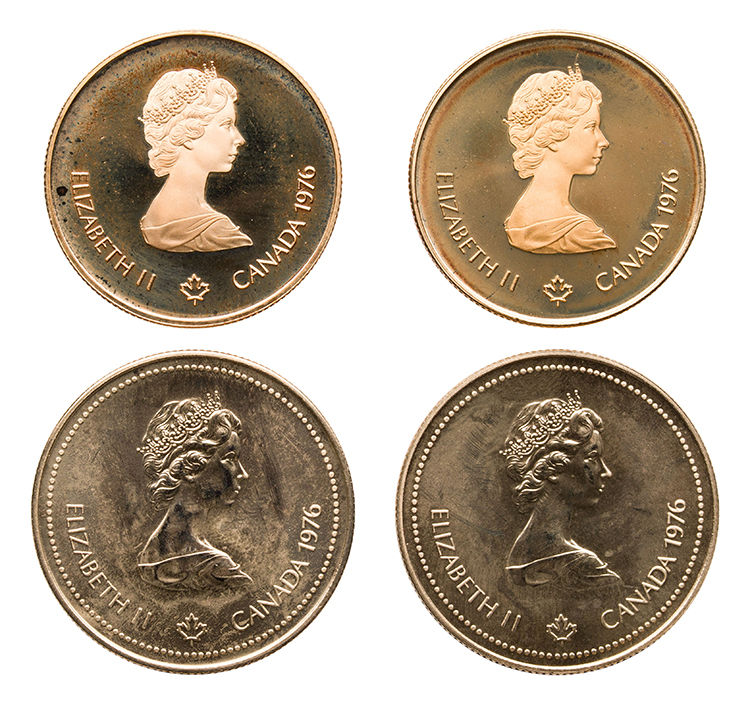 Two Elizabeth II Proof Gold and Two Brilliant Uncirculated 100 Dollars 1976, “Montreal Olympiade” par  Canada