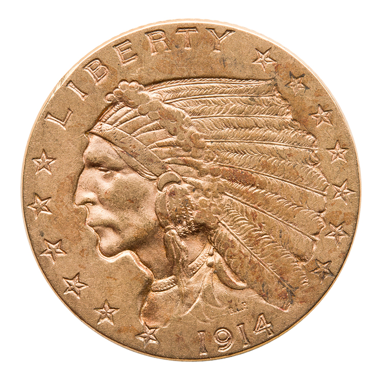 Gold $2 ½ Quarter Eagle “Indian Head” 1914, Philadelphia Mint par  USA