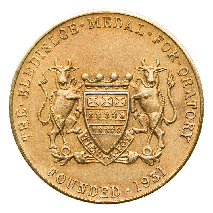 Hallmarked 9ct Gold Bledisloe Medal for Oratory, Named to R. Bradley 1944, Unlisted by Krause by  New Zealand