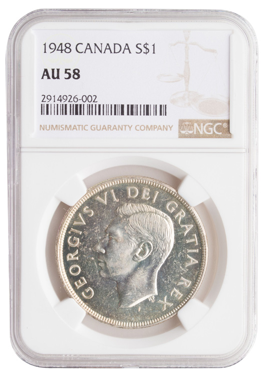 George VI Silver Dollar 1948, NGC AU58 par  Canada