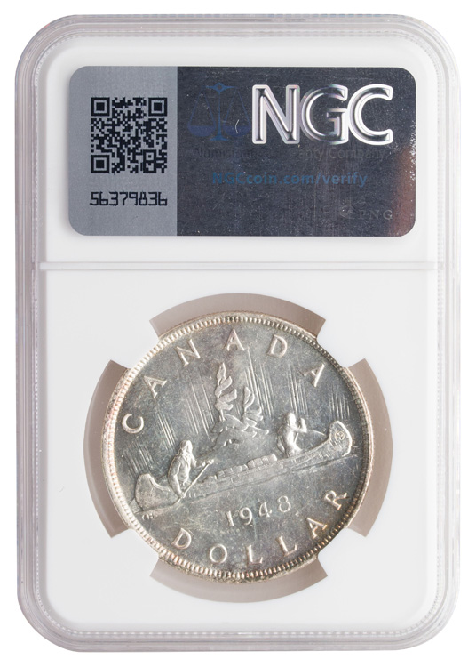 George VI Silver Dollar 1948, NGC UNC Details (Obverse Cleaned) by  Canada