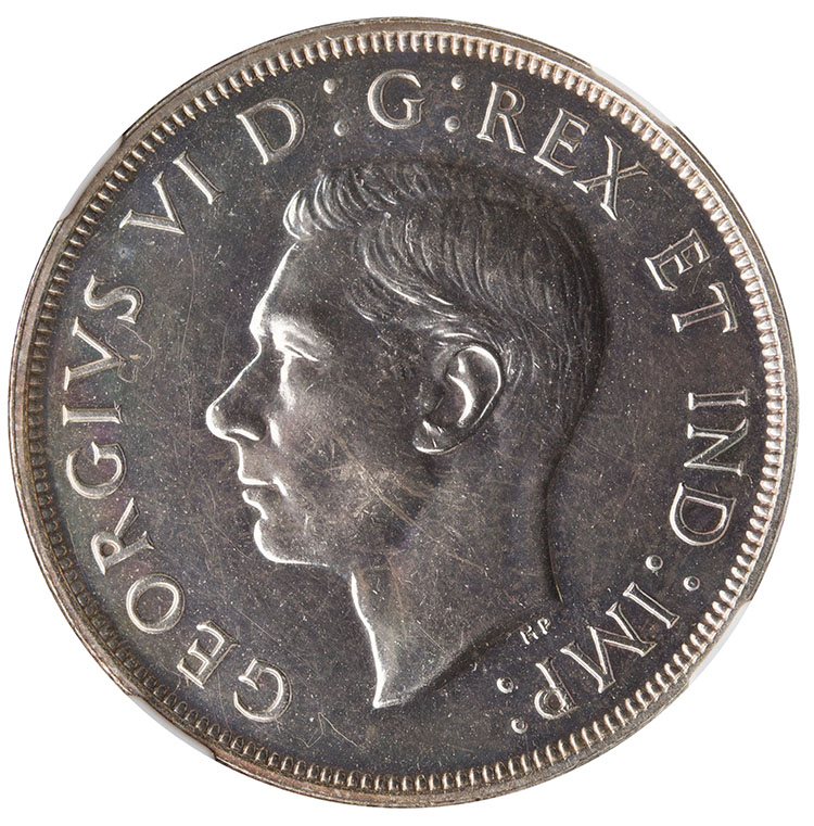 Lot of 36 George V, George VI and Elizabeth II Silver Dollars 1935-1967, Incomplete, incl. 1945 NGC UNC Details par  Canada