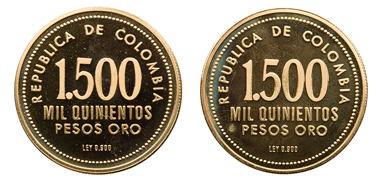 Two Republic Gold Proof 1500 Pesos 1973, "50th Anniversary – Gold Museum of Central Bank of Bogota" par  Colombia