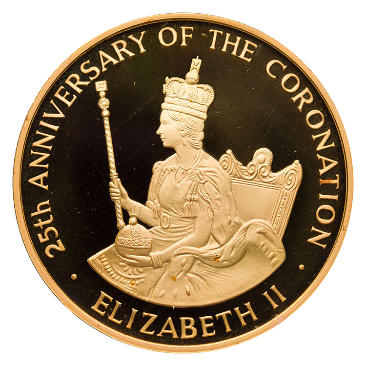 Elizabeth II Gold Proof 250 Dollars, "25th Anniversary of the Coronation of Queen Elizabeth II" 1978 by  Jamaica