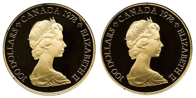 Two Elizabeth II Gold Proof 100 Dollars, “Canadian Unification” by  Canada