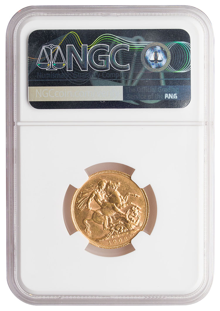 Edward VII Specimen Gold Sovereign 1908C, Ottawa Mint, NGC SP55 par  Canada