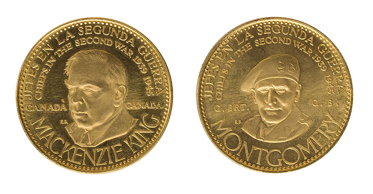 Two 22ct Gold Proof Medals by Banco Italo-Venezolano 1957, “Jefes en la Segunda Guerra 1939-1945” by  Venezuela