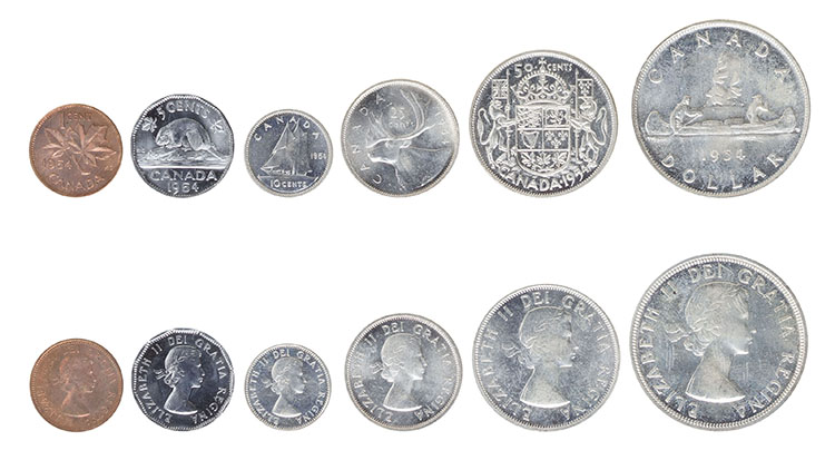 Lot of Seven Brilliant Uncirculated and Prooflike Uncirculated Royal Canadian Mint Sets - 1953, 1954, 1956, 1957, 1958, 1959, and 1960 by  Canada