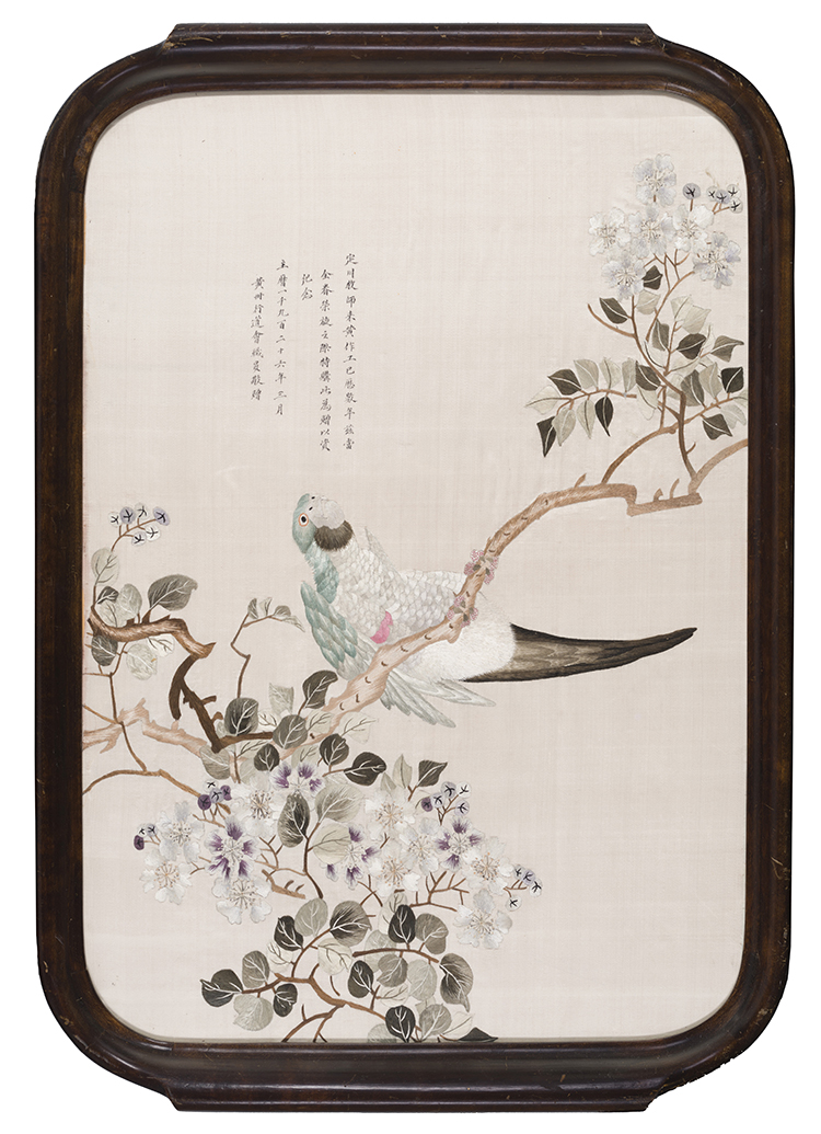 A Chinese Silk Embroidered Parrot Dedicated to Ding Quan, dated 1926 by  Chinese Art