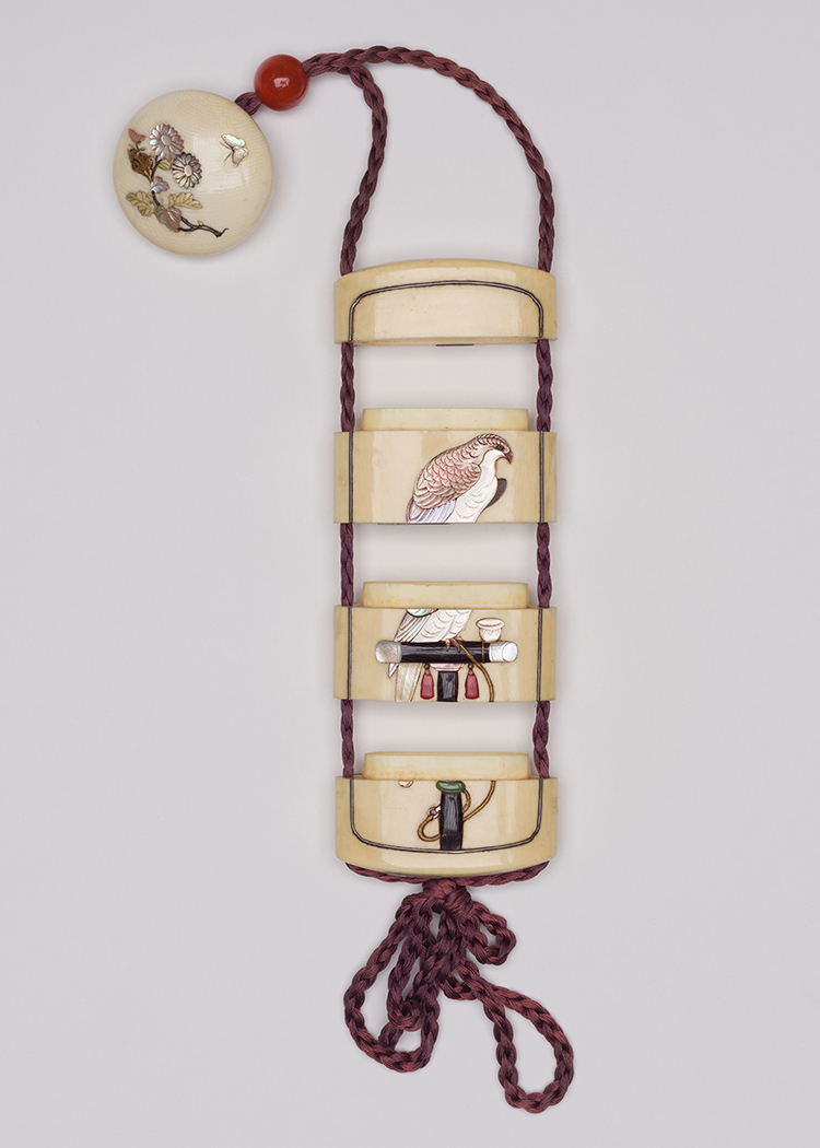 A Rare Japanese Shibayama 'Imperial Falcon' Three-Case Ivory Inro, Meiji Period, Late 19th Century by  Japanese Art