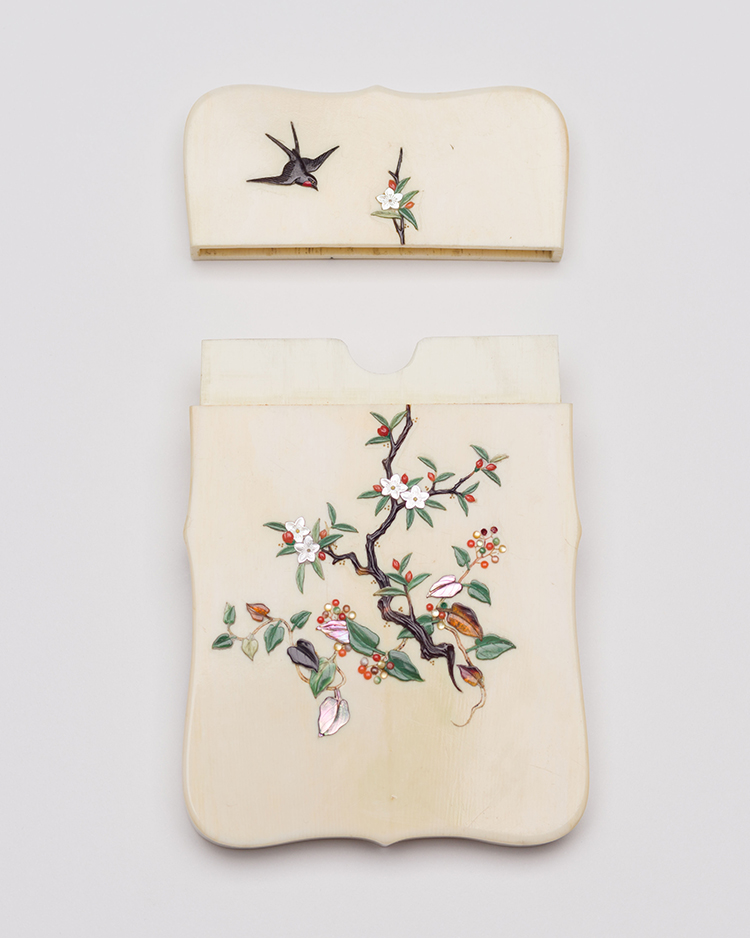 A Rare Japanese Shibayama 'Longevity Crane' Card Case, Meiji Period, Late 19th Century by  Japanese Art