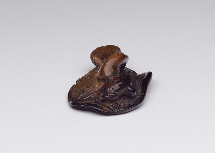 A Japanese Netsuke of a Mushroom and Frog, Signed, 19th Century by  Japanese Art