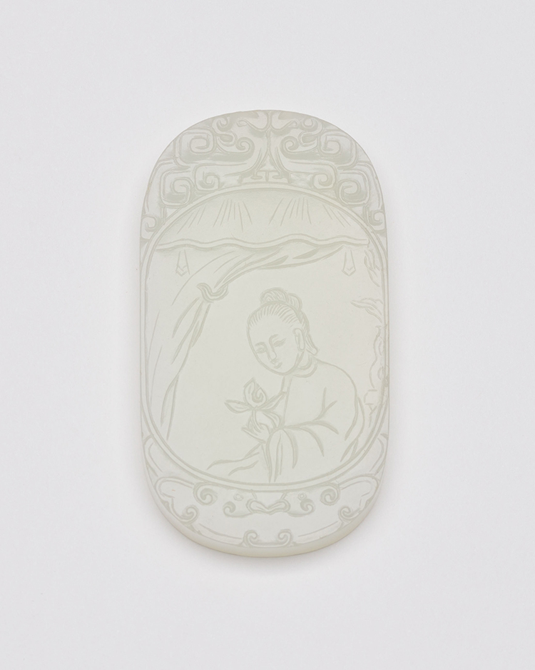 A Well-Carved Chinese White Jade 'Lady' Pendant, Inscribed Zigang, 18th Century by  Chinese Art