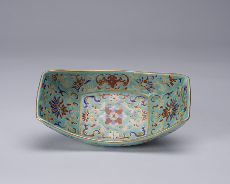 A Chinese turquoise glazed ingot-form bowl, Jiaqing mark, Late Qing Dynasty by  Chinese Art
