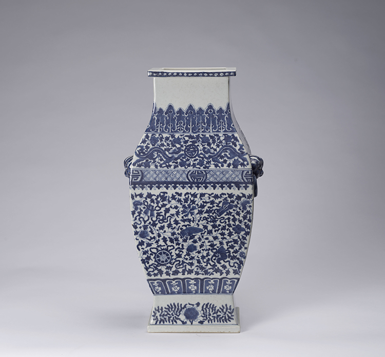 A Chinese Blue and White Faceted Hu Vase, Yongzheng Mark, Mid 20th Century by  Chinese Art