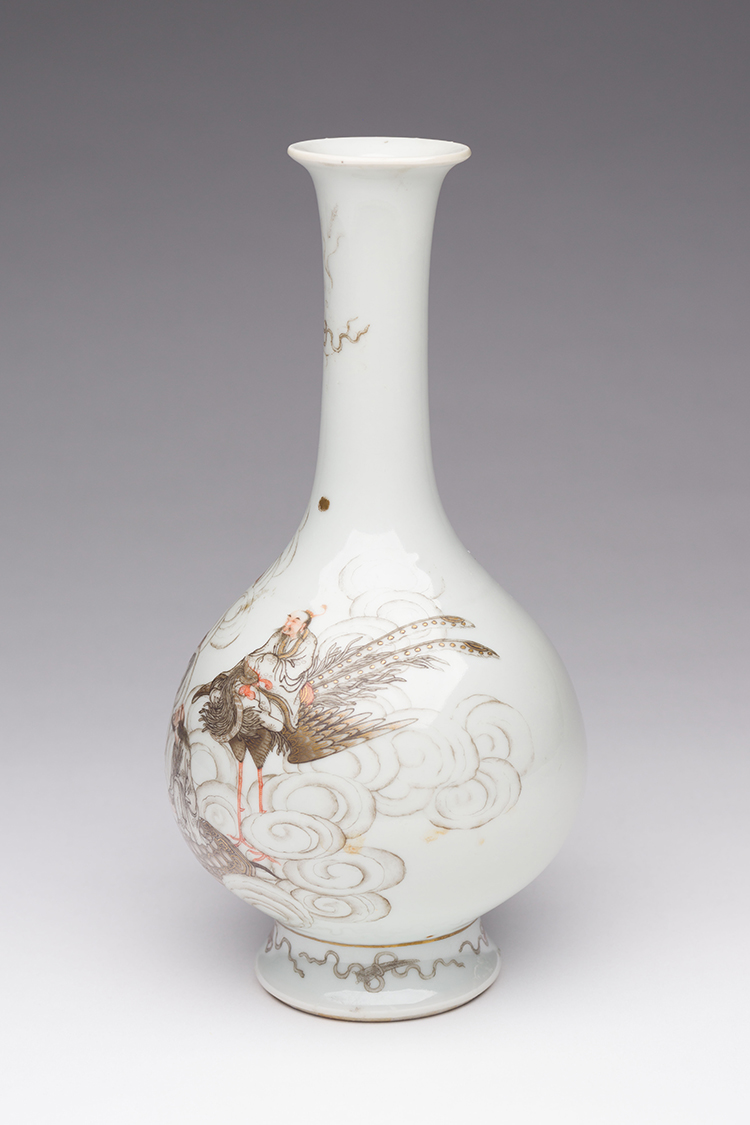 A Well-Painted Chinese Famille Rose and Grisaille 'Immortals' Bottle Vase, Shende Tang Mark, Republican Period by  Chinese Art